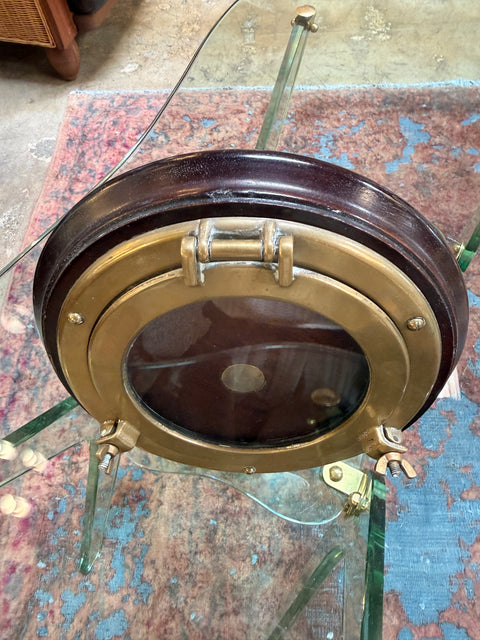 Italian Brass and Wood Round Picture Frame, Italy, 1970s