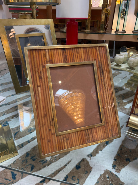 Italian Mid-Century Brass and Bamboo Picture Frame, 1970s