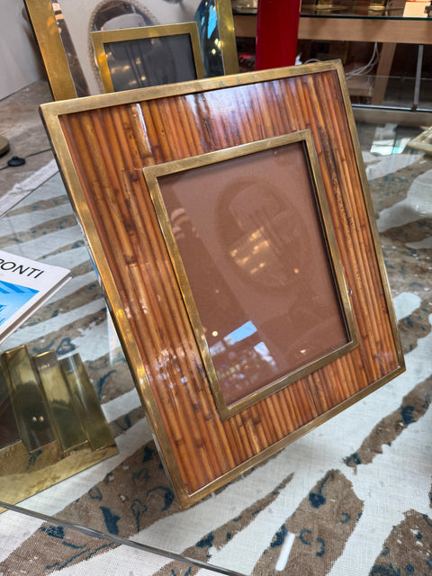 Italian Mid-Century Brass and Bamboo Picture Frame, 1970s