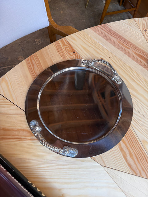 Italian Mid-Century Silver-Plated Oval Serving Tray with Rope Handles, 1970s