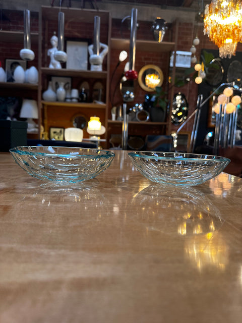 Pair of 2 Decorative Handmade Glass Bowls 1980s