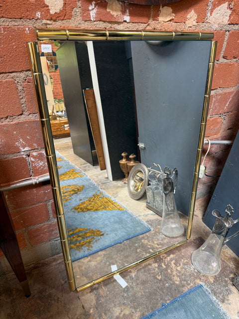 Italian Mid-Century Brass Faux Bamboo Wall Mirror, 1970s