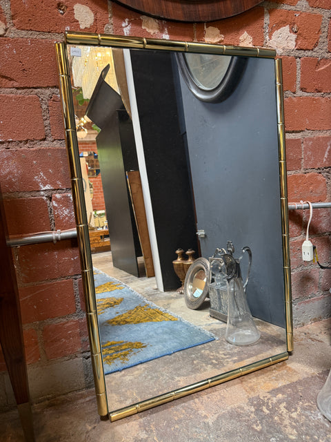 Italian Mid-Century Brass Faux Bamboo Wall Mirror, 1970s