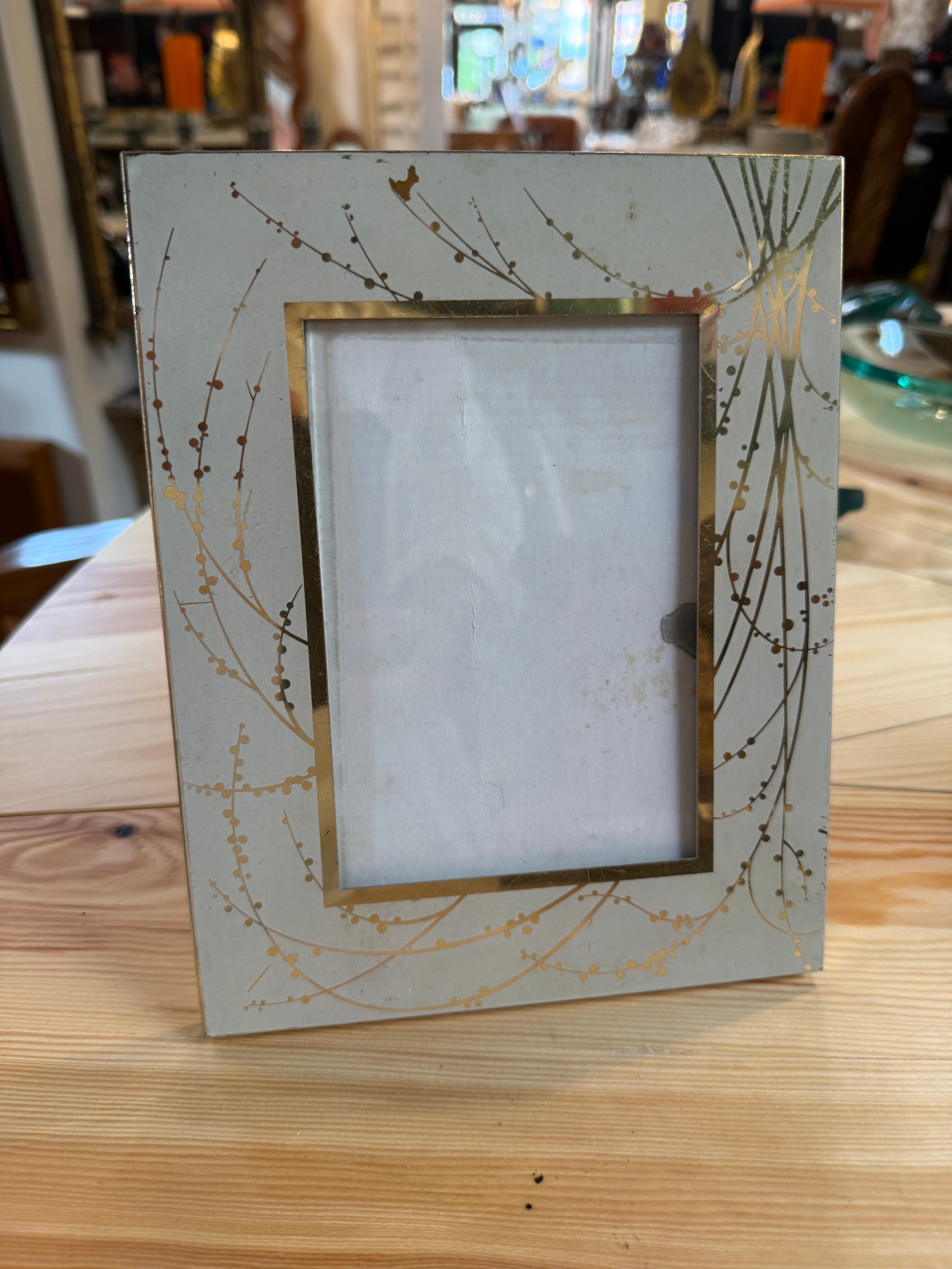 Vintage Italian Painted Glass Picture Frame with Gilt Botanical Motif, 1950s