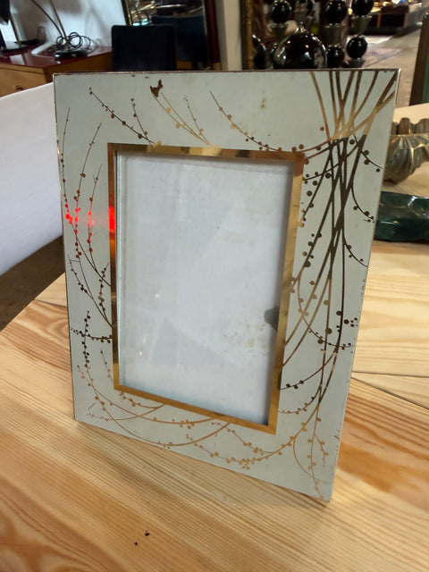 Vintage Italian Painted Glass Picture Frame with Gilt Botanical Motif, 1950s