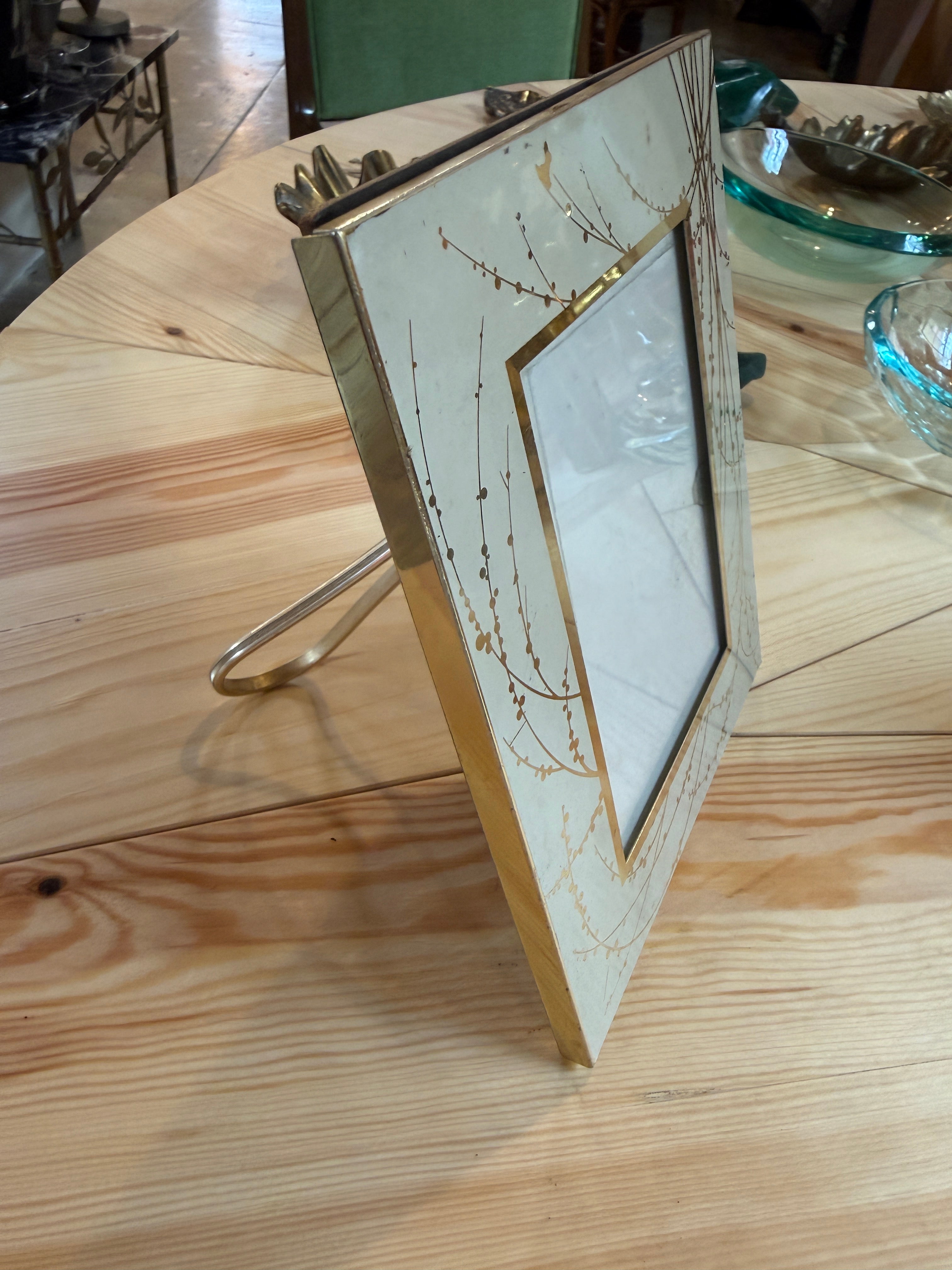 Vintage Italian Painted Glass Picture Frame with Gilt Botanical Motif, 1950s