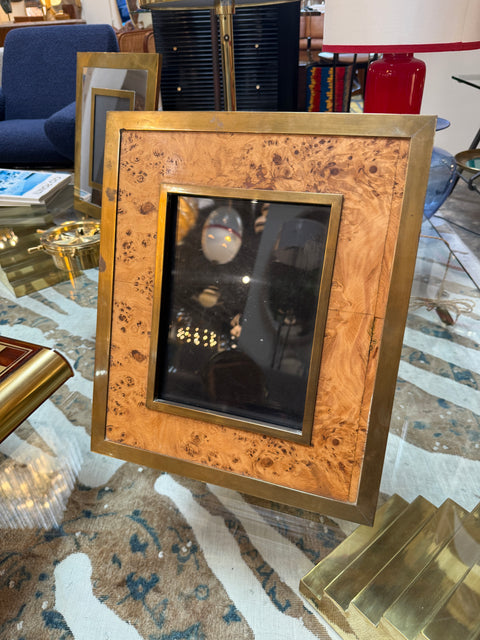 Vintage Burl Wood and Brass Picture Frame, Italy, 1980s
