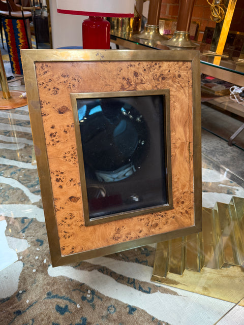 Vintage Burl Wood and Brass Picture Frame, Italy, 1980s