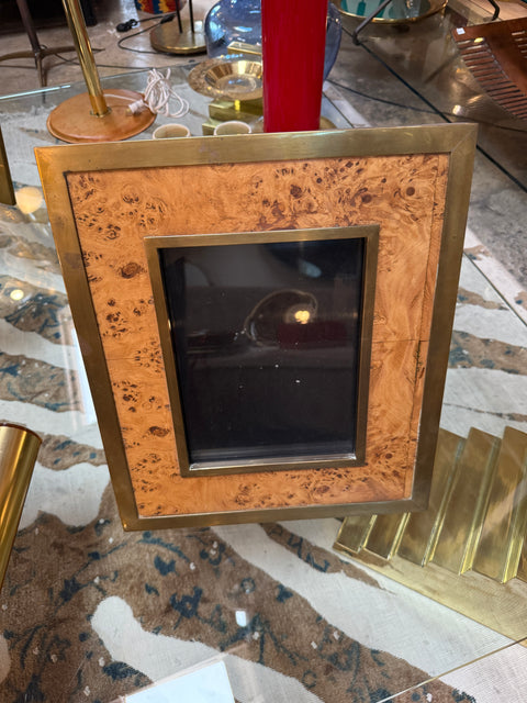 Vintage Burl Wood and Brass Picture Frame, Italy, 1980s