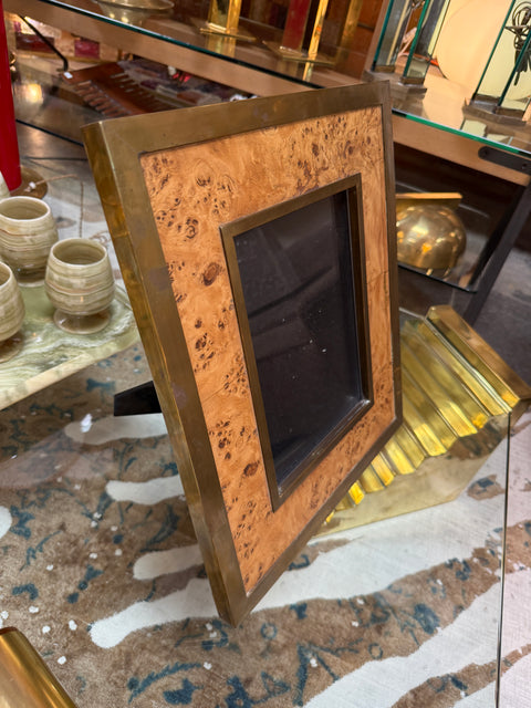 Vintage Burl Wood and Brass Picture Frame, Italy, 1980s
