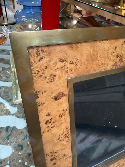 Vintage Burl Wood and Brass Picture Frame, Italy, 1980s