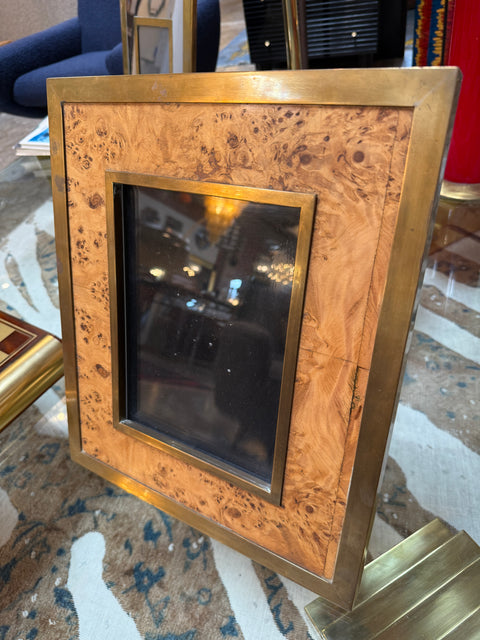 Vintage Burl Wood and Brass Picture Frame, Italy, 1980s