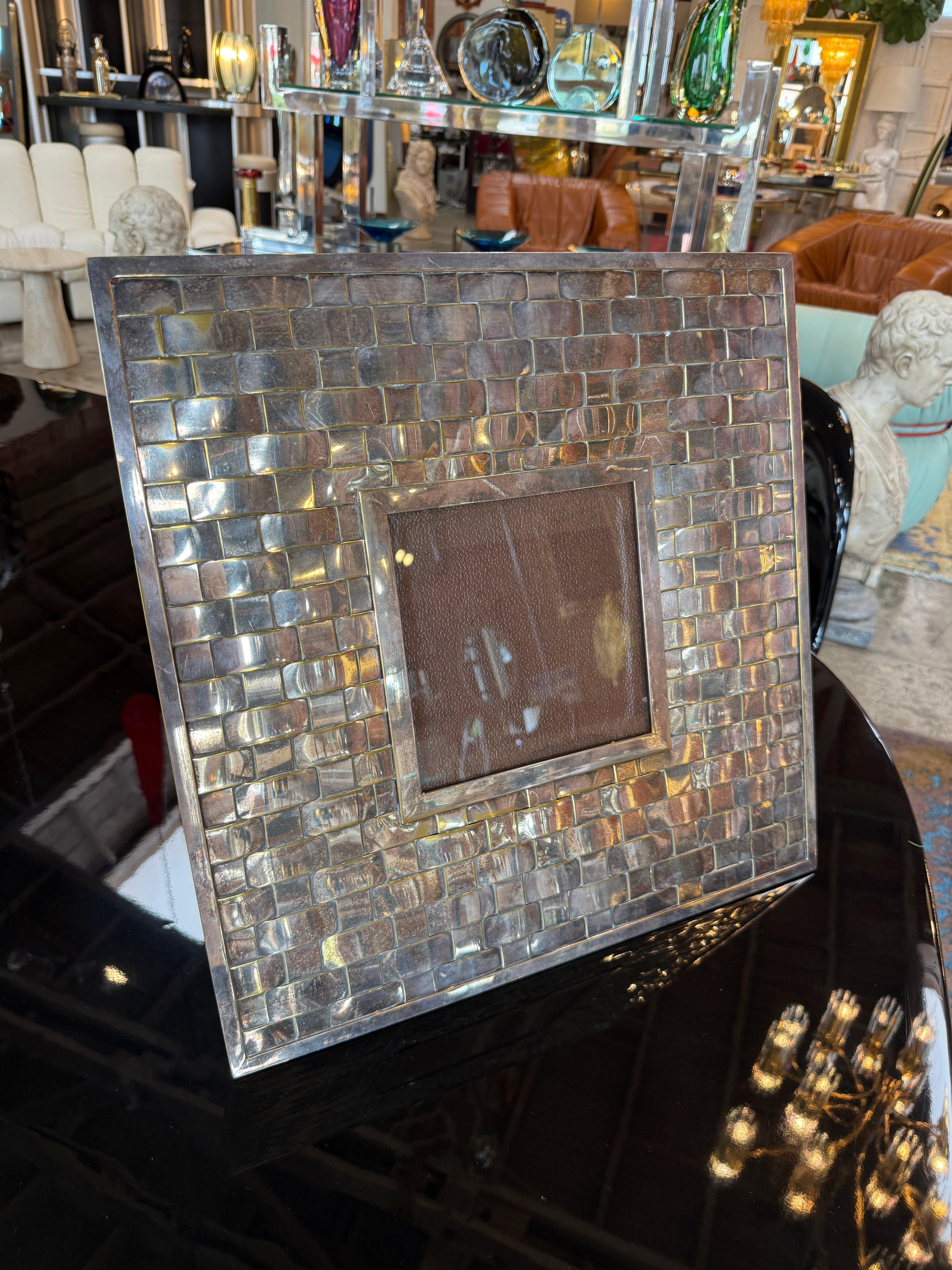 Vintage Italian Hand-Woven Silver Plate Picture Frame, 1970s