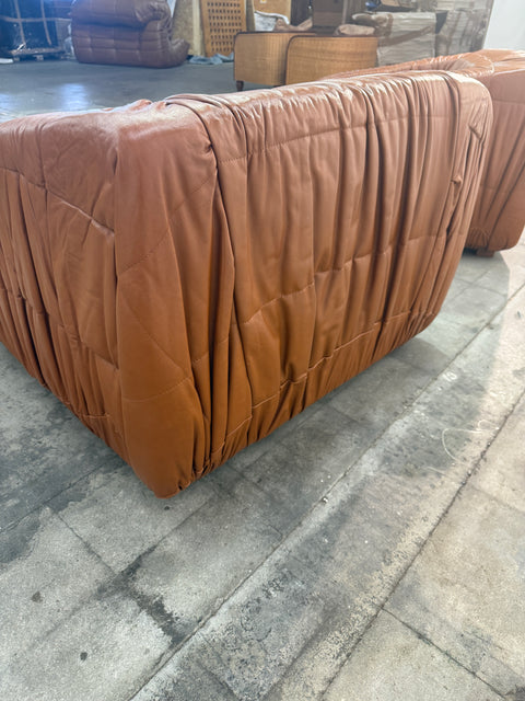 Pair of vintage Piumino armchairs by De Pas, D'Urbino & Lomazzi in leather, Italy, 1970's