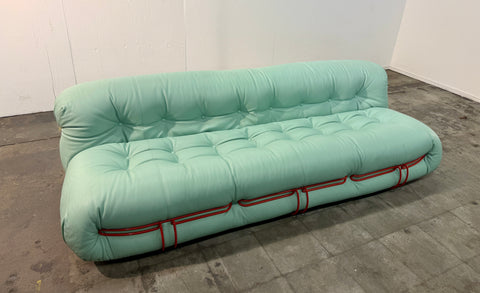 Soriana sofa by Afra & Tobia Scarpa for Cassina, Upholstered in Soft Mint Green Leather
