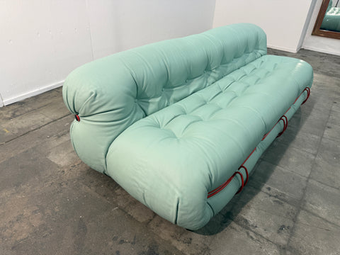 Soriana sofa by Afra & Tobia Scarpa for Cassina, Upholstered in Soft Mint Green Leather