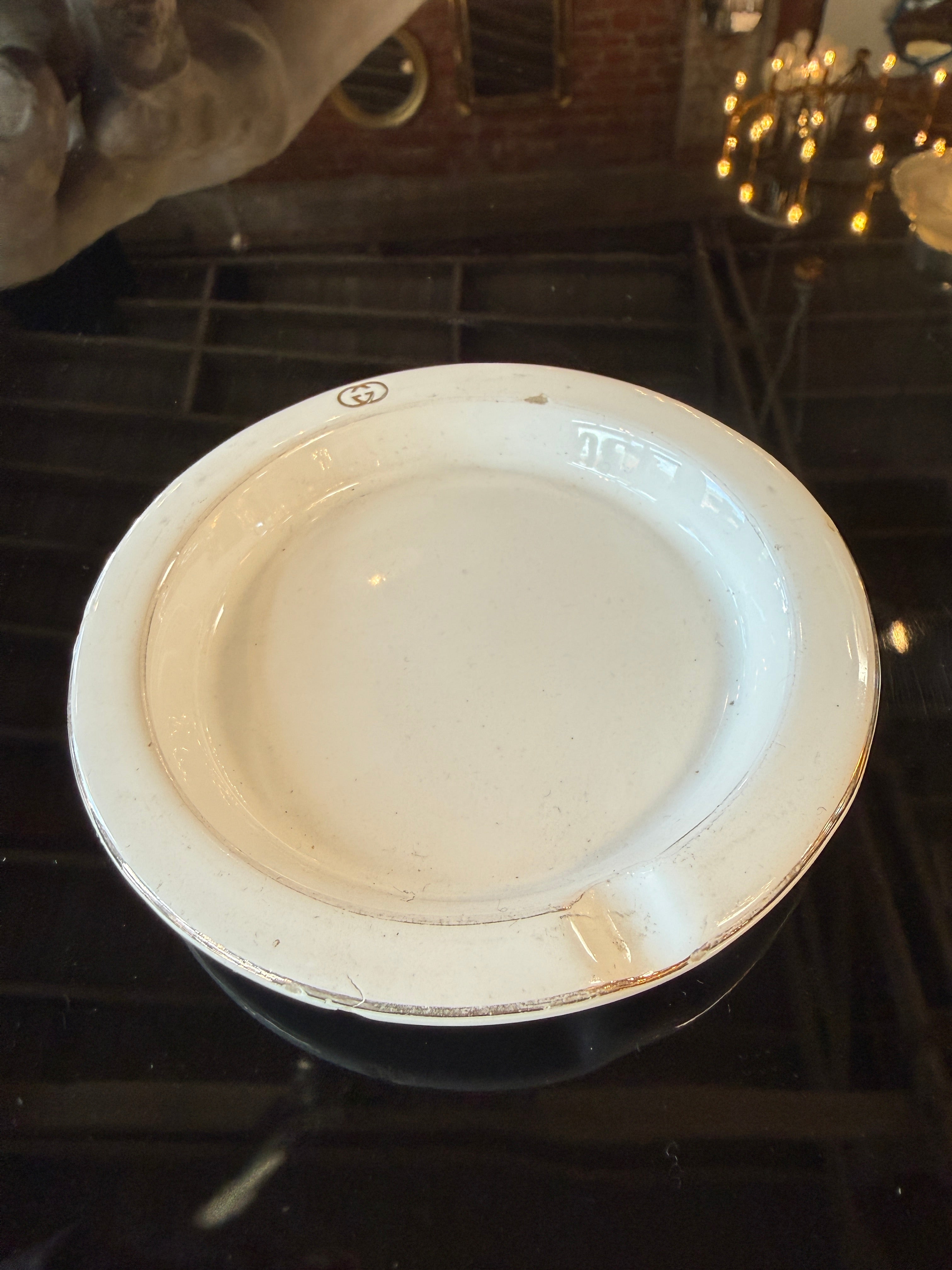 Vintage Gucci White Ceramic Ashtray with Interlocking GG Logo