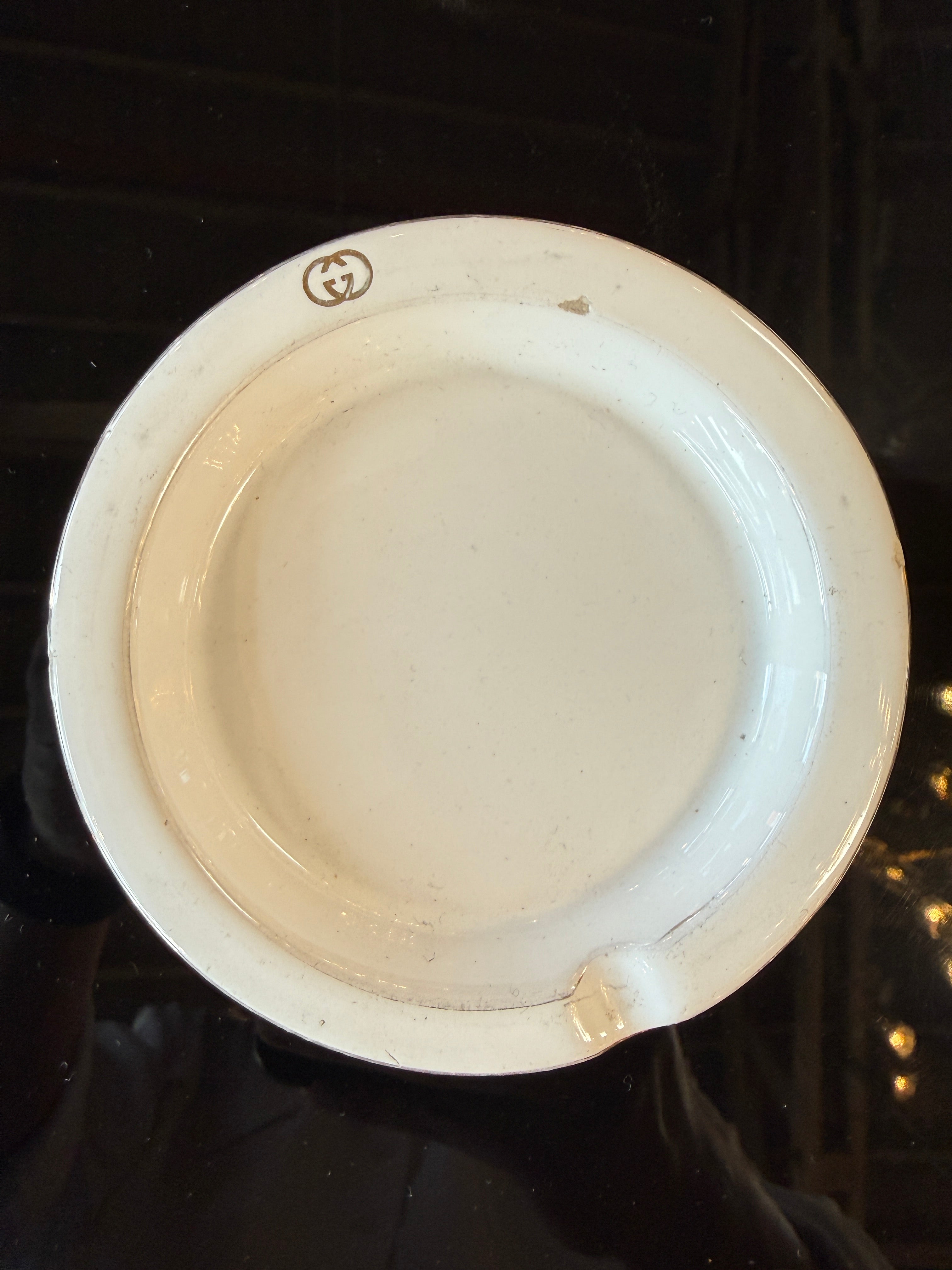 Vintage Gucci White Ceramic Ashtray with Interlocking GG Logo