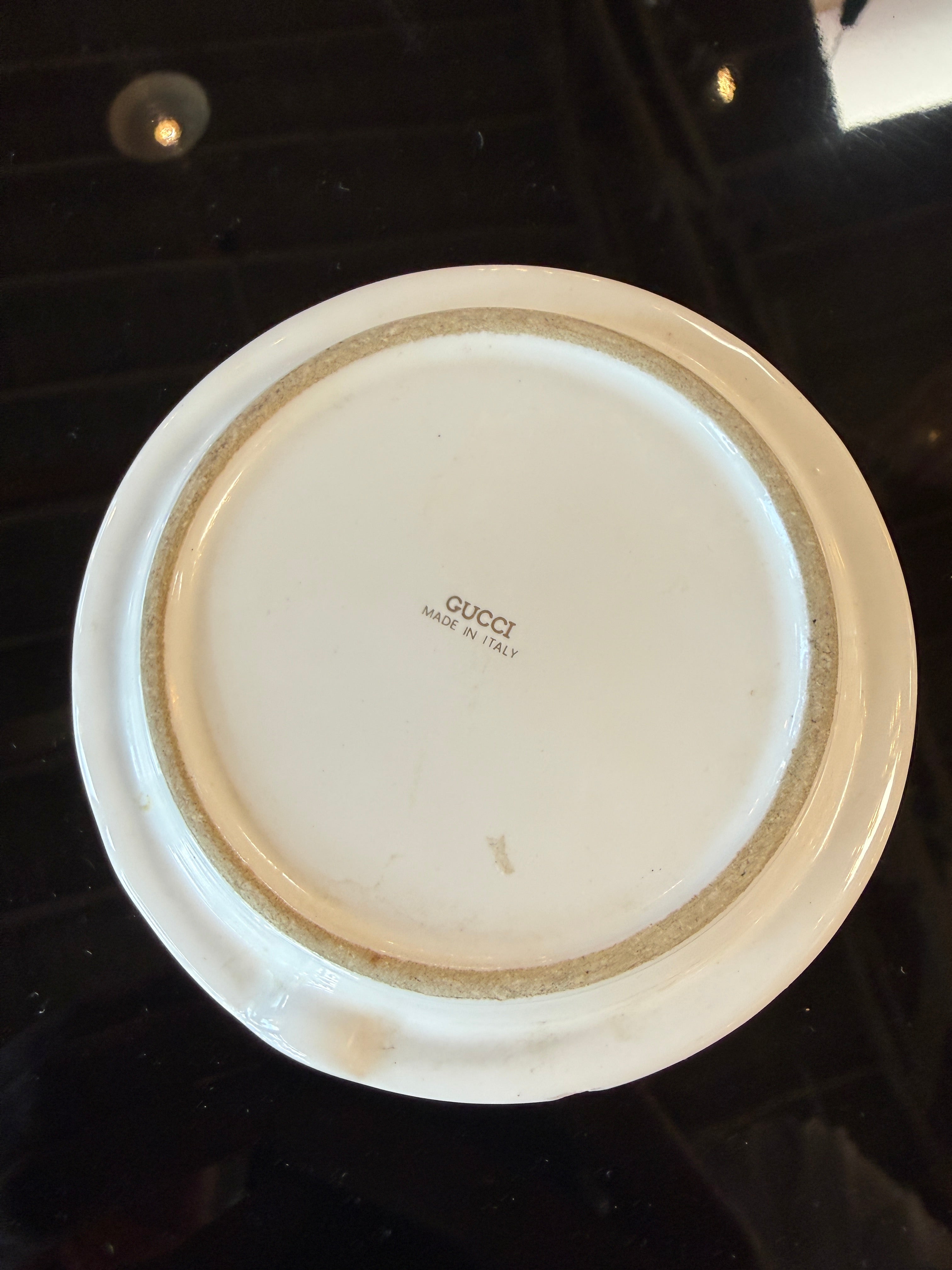 Vintage Gucci White Ceramic Ashtray with Interlocking GG Logo