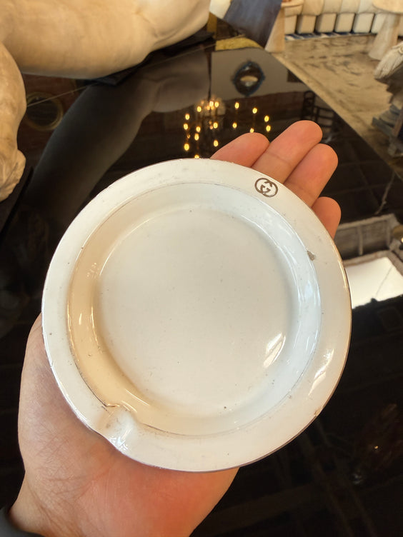 Vintage Gucci White Ceramic Ashtray with Interlocking GG Logo