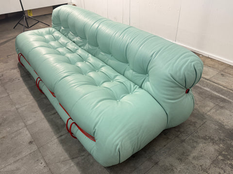 Soriana sofa by Afra & Tobia Scarpa for Cassina, Upholstered in Soft Mint Green Leather