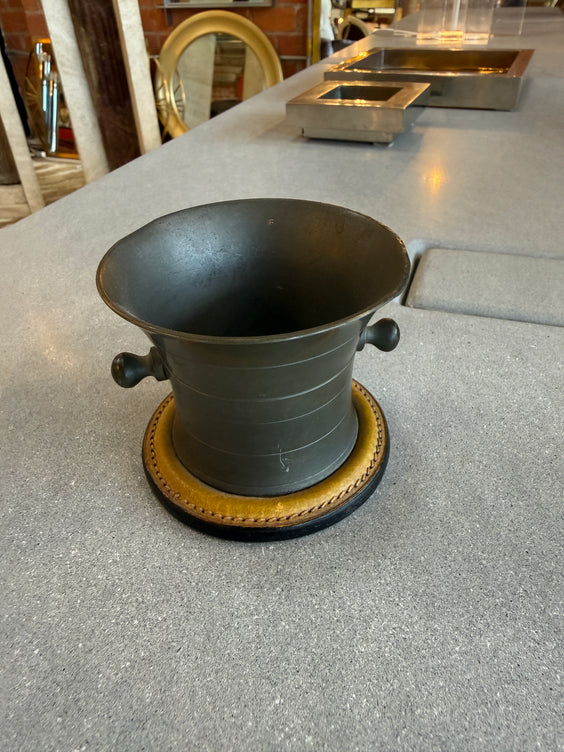 Vintage Gucci Pewter Desk Pen Holder with Leather Base