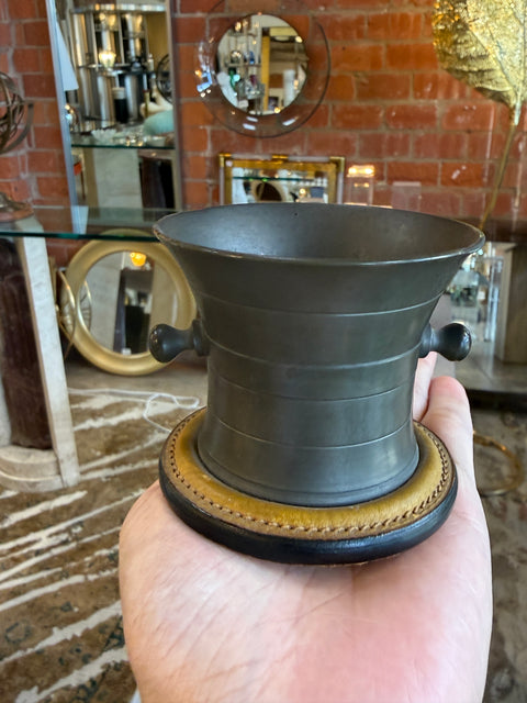 Vintage Gucci Pewter Desk Pen Holder with Leather Base