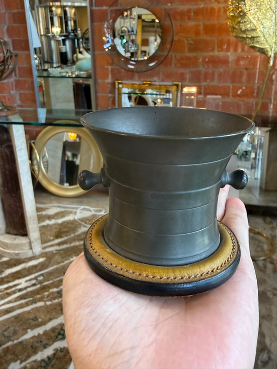 Vintage Gucci Pewter Desk Pen Holder with Leather Base