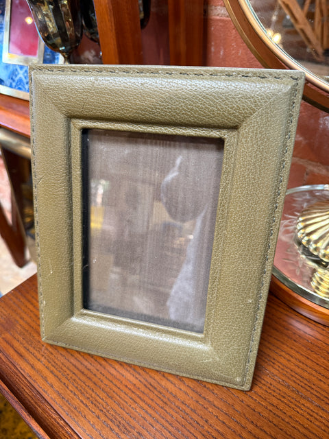 Vintage Italian Olive Green Leather Picture Frame, 1970s