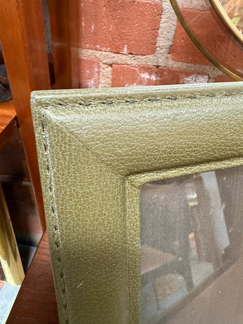 Vintage Italian Olive Green Leather Picture Frame, 1970s