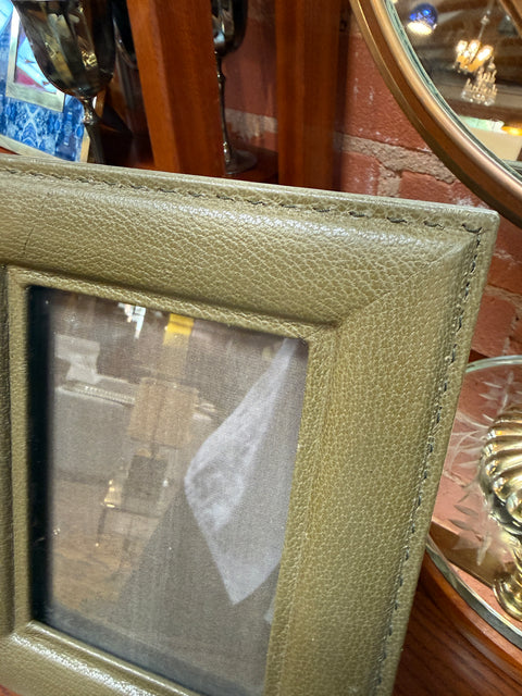 Vintage Italian Olive Green Leather Picture Frame, 1970s