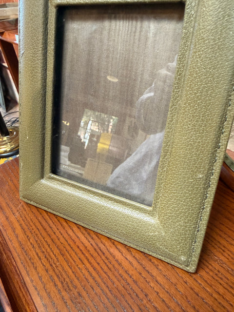 Vintage Italian Olive Green Leather Picture Frame, 1970s