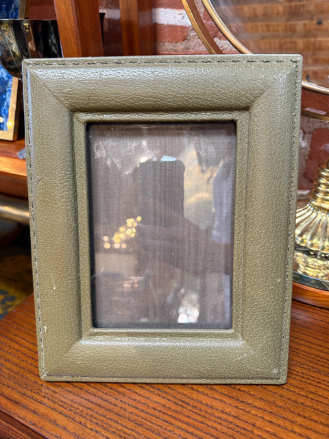 Vintage Italian Olive Green Leather Picture Frame, 1970s
