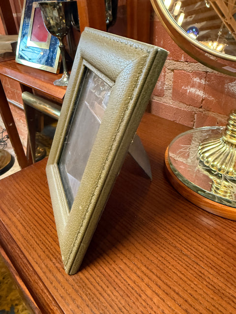 Vintage Italian Olive Green Leather Picture Frame, 1970s