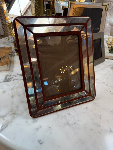 Italian Chrome and Burgundy Suede Picture Frame, 1970s