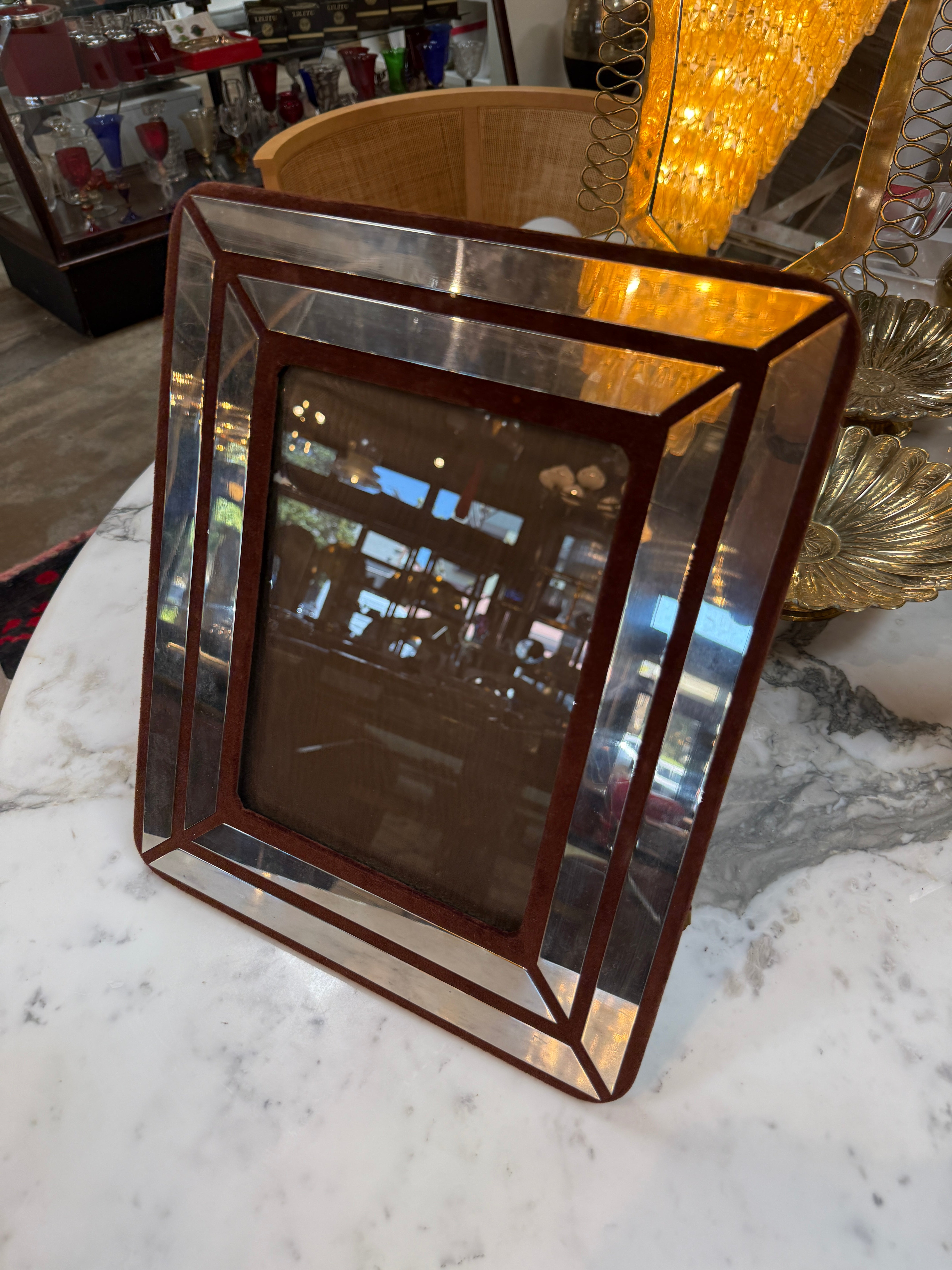 Italian Chrome and Burgundy Suede Picture Frame, 1970s