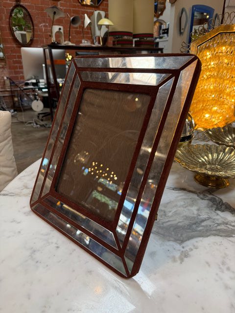 Italian Chrome and Burgundy Suede Picture Frame, 1970s