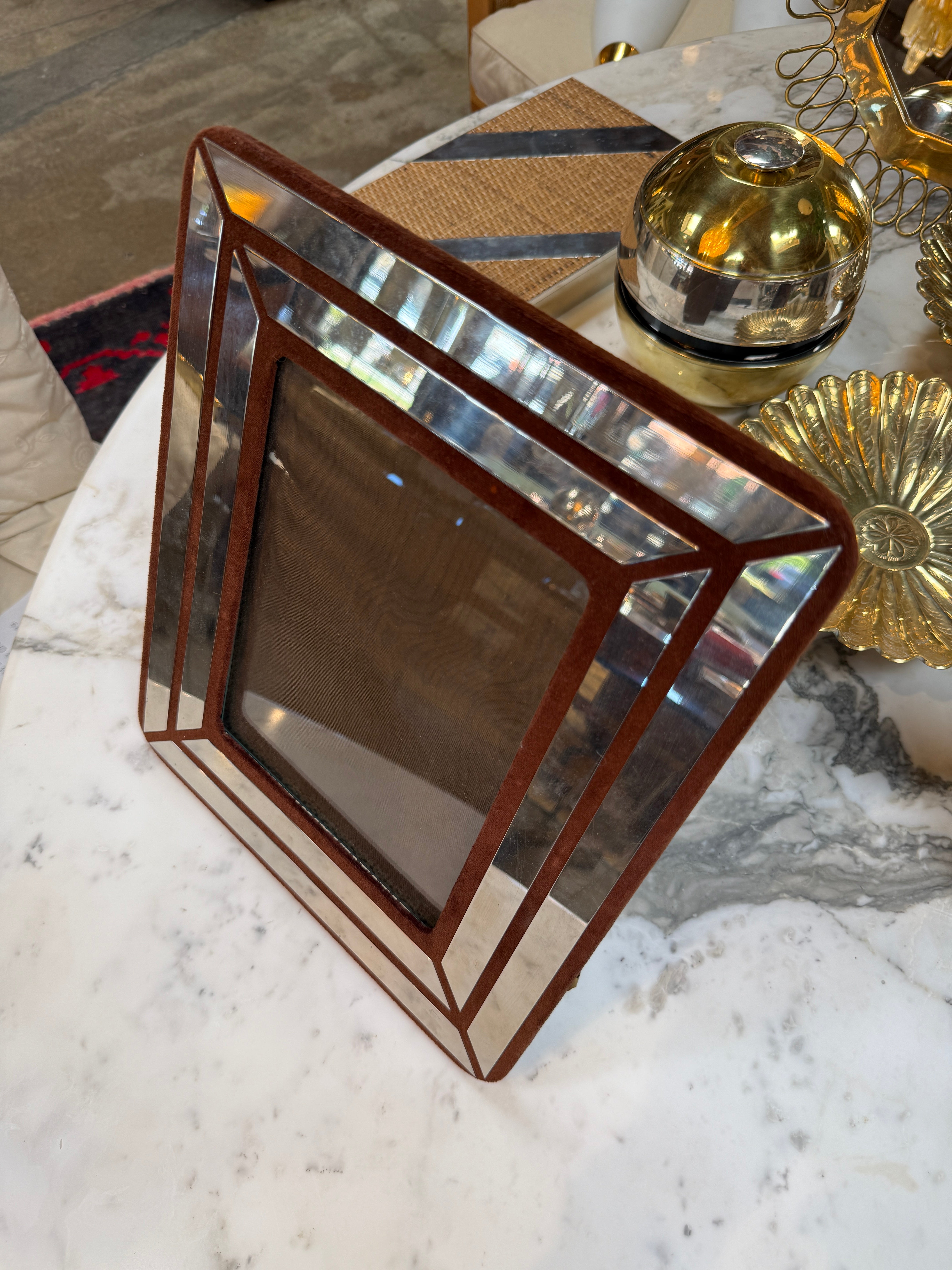 Italian Chrome and Burgundy Suede Picture Frame, 1970s