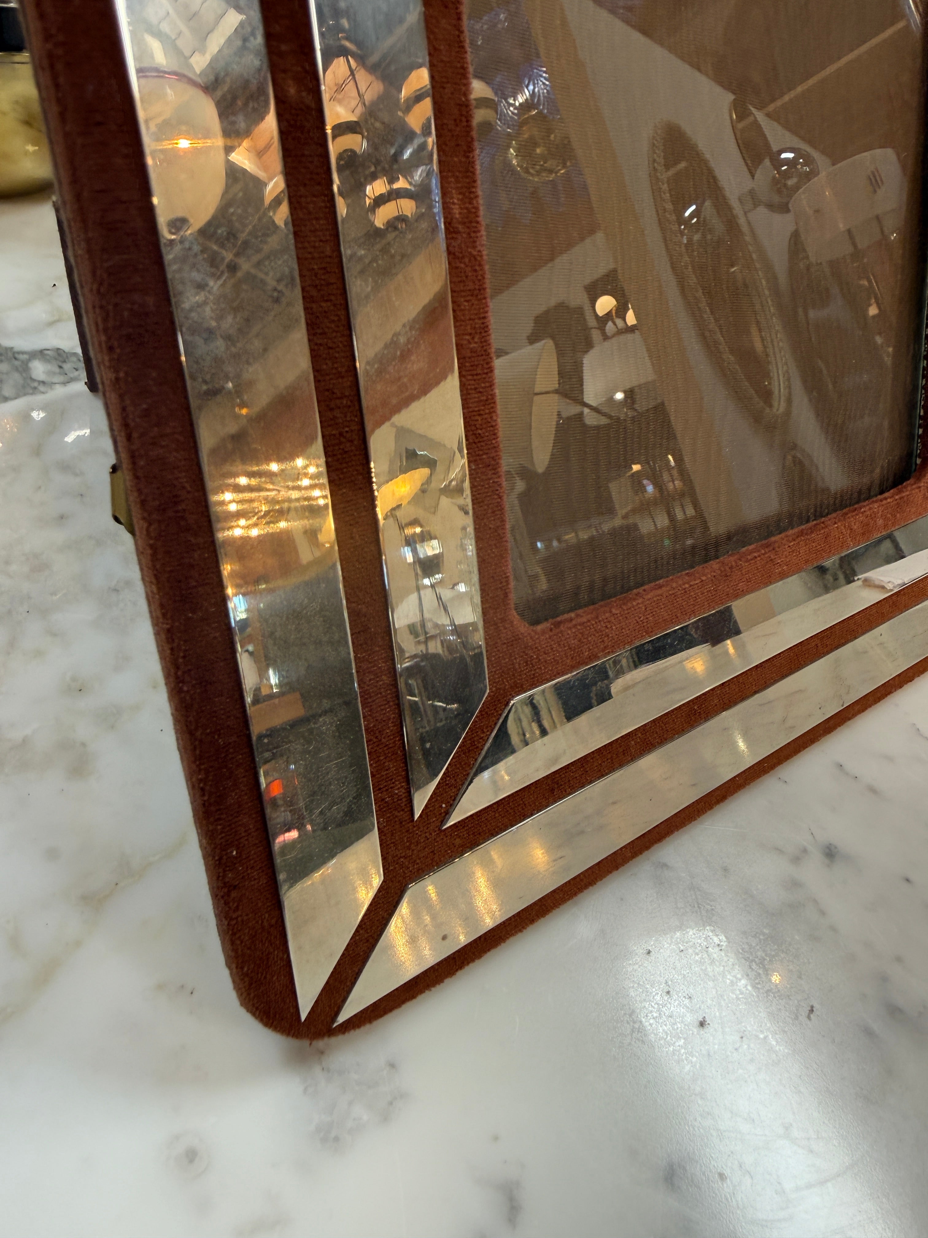 Italian Chrome and Burgundy Suede Picture Frame, 1970s