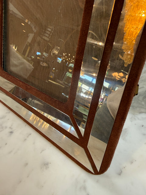 Italian Chrome and Burgundy Suede Picture Frame, 1970s