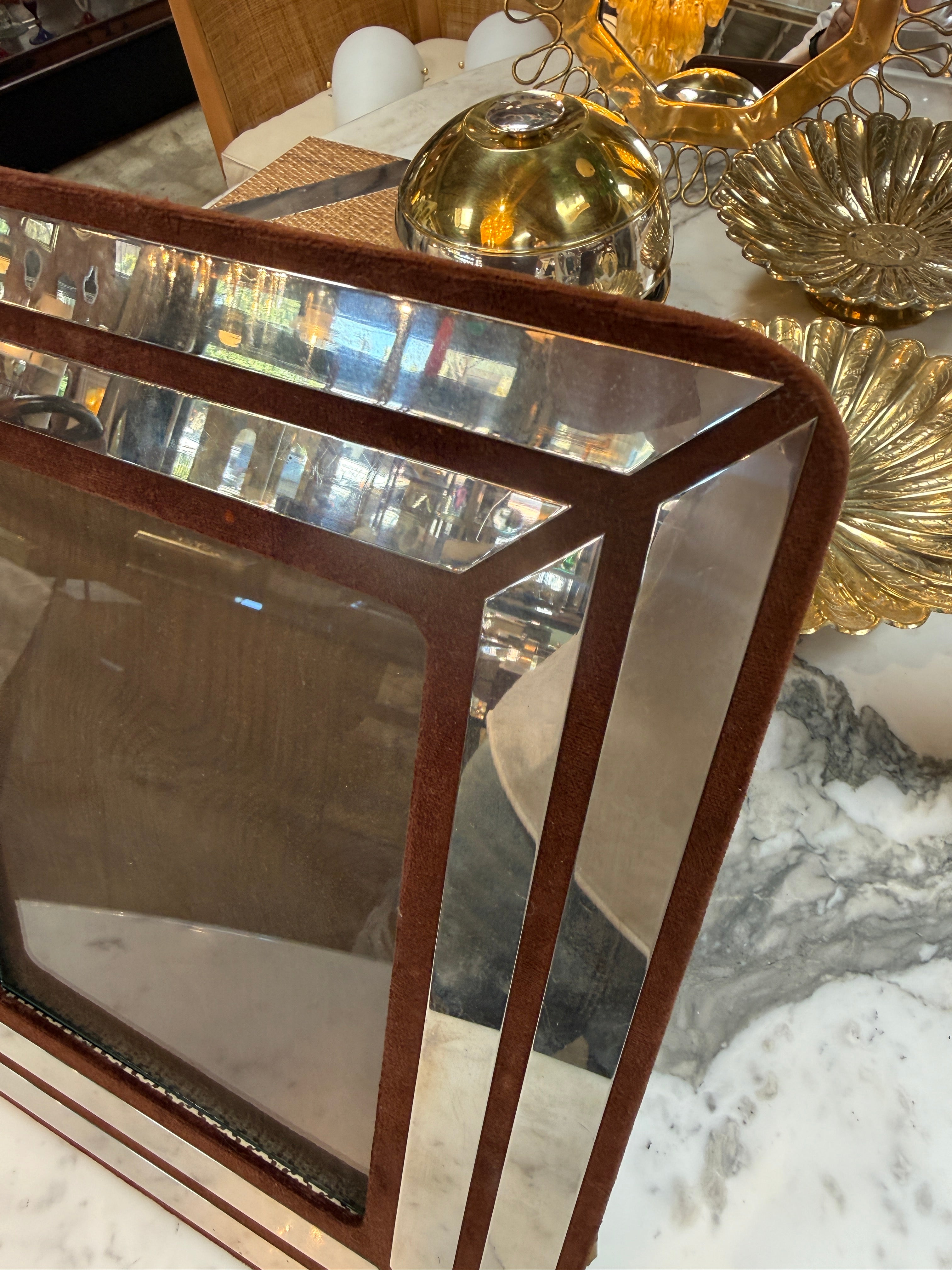 Italian Chrome and Burgundy Suede Picture Frame, 1970s