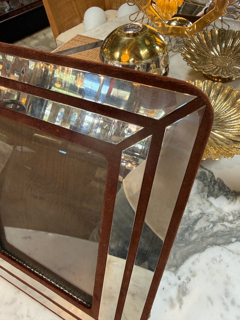 Italian Chrome and Burgundy Suede Picture Frame, 1970s