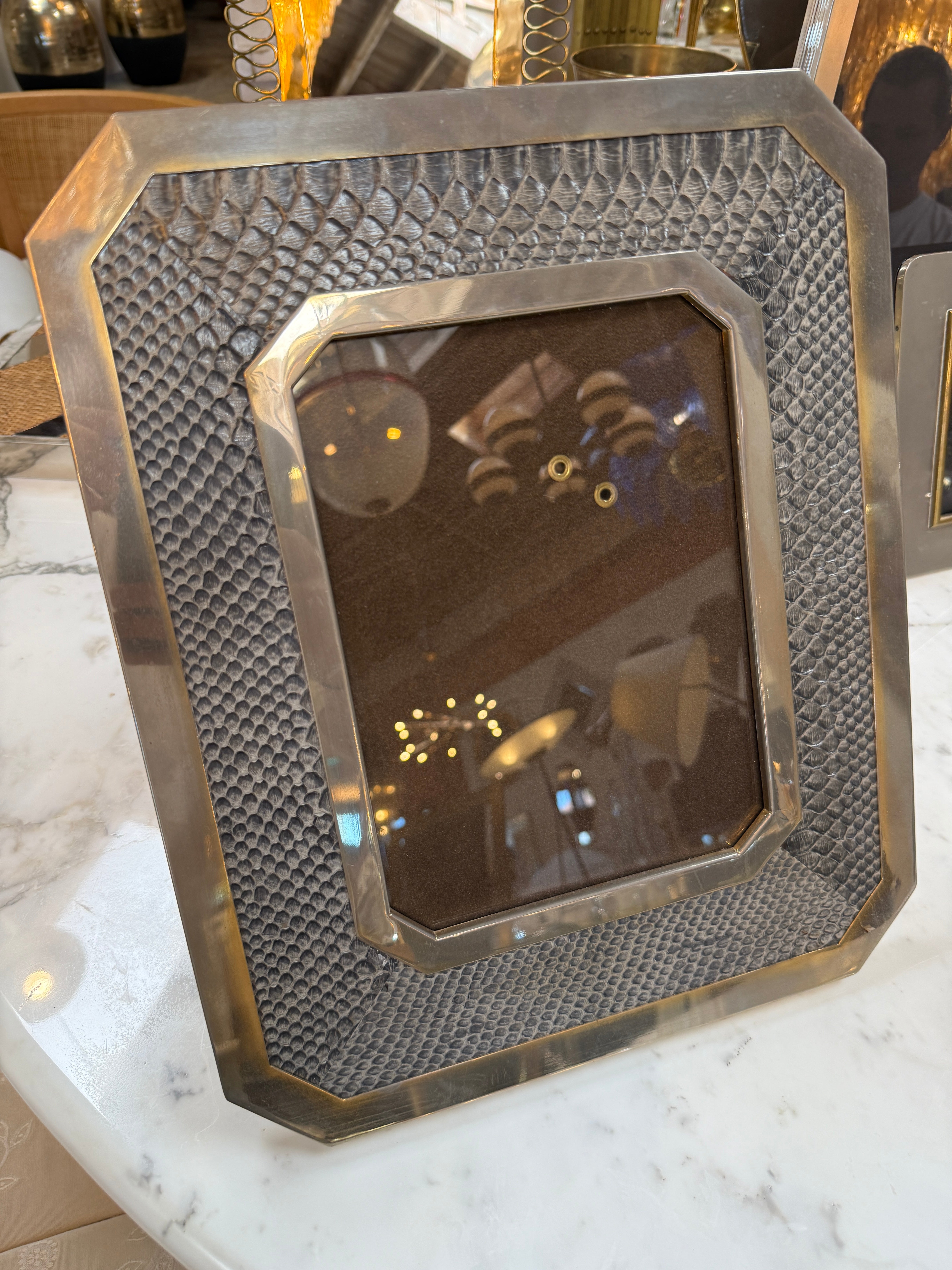 Vintage Chrome and Snakeskin Picture Frame