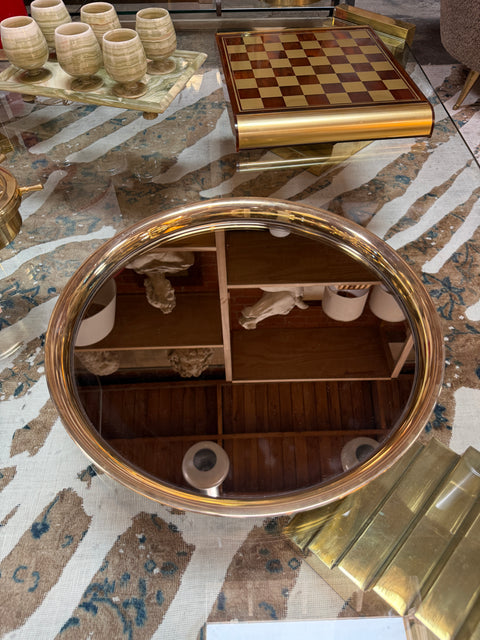Italian Mid-Century Modern Round Smoked Glass and Brass Serving Tray, 1970s
