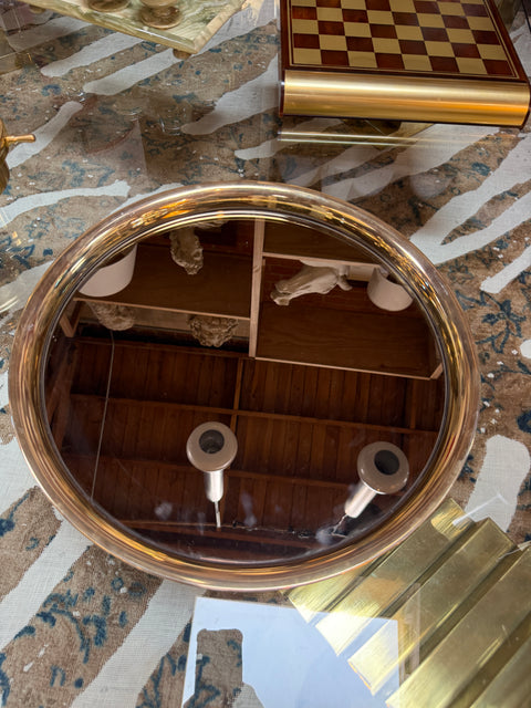 Italian Mid-Century Modern Round Smoked Glass and Brass Serving Tray, 1970s