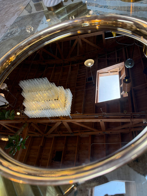 Italian Mid-Century Modern Round Smoked Glass and Brass Serving Tray, 1970s