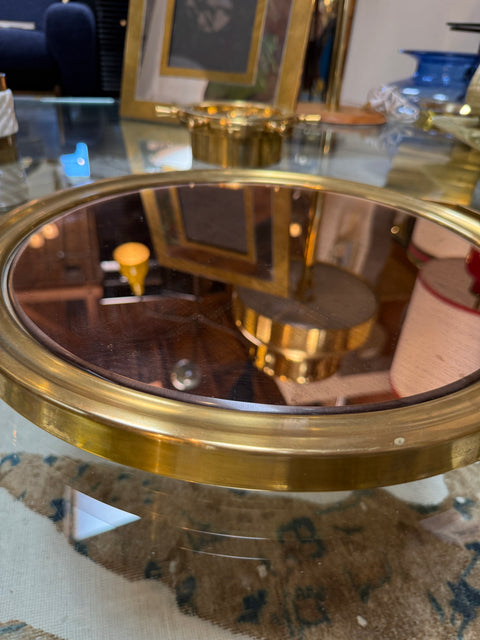 Italian Mid-Century Brass and Smoked Mirror Serving Tray, 1970s