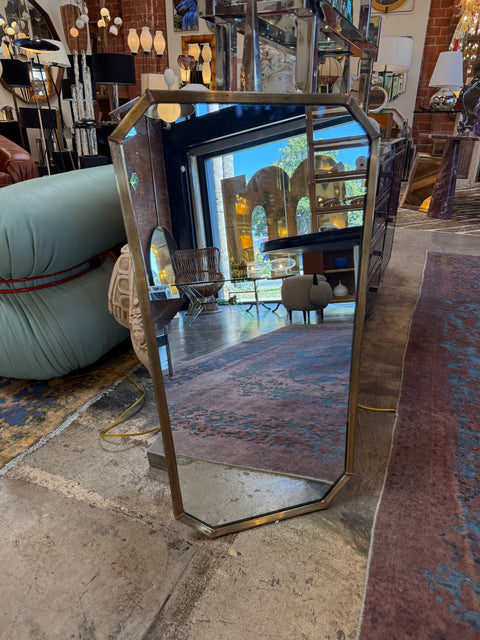 Italian Mid-Century Tapered Brass Wall Mirror, 1970s