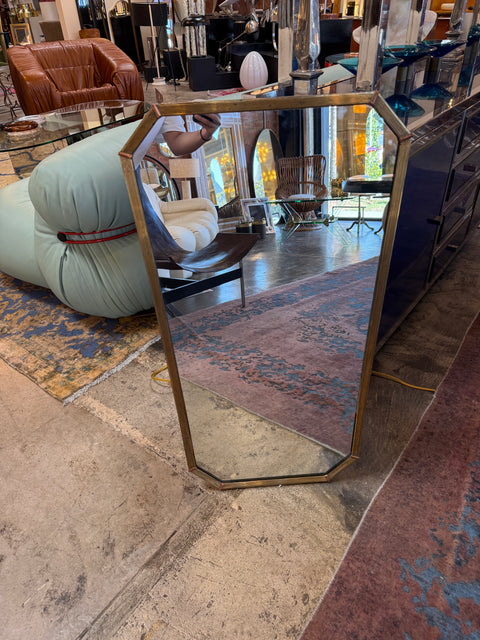 Italian Mid-Century Tapered Brass Wall Mirror, 1970s