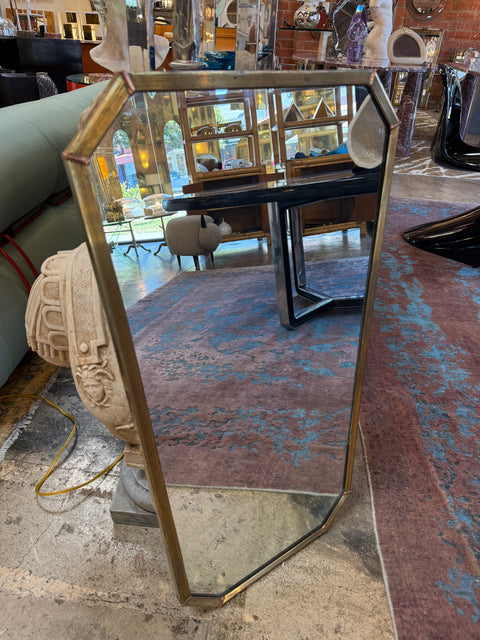 Italian Mid-Century Tapered Brass Wall Mirror, 1970s